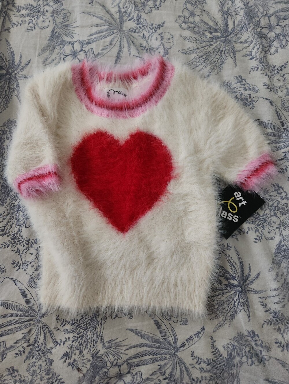 art class Cream Fuzzy Top with Pink & Red Accents